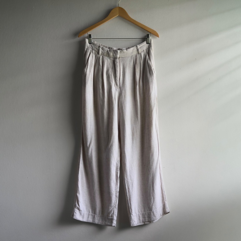 Abercrombie & Fitch Pleated Wide Leg Linen Pants Women 30 10R Beige Coastal Boho
